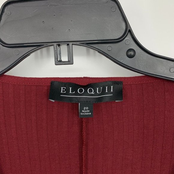 Eloquii Top Red Ribbed Knit Long Sleeve Scoopneck Tie Waist - Picture 2 of 10